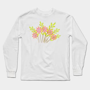 A bunch of pink flowers with green leaves. Long Sleeve T-Shirt